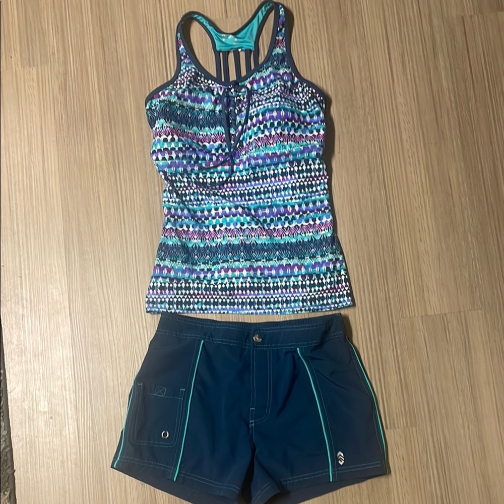 Free Country 2 Piece Swim Tankini Top (M) and Short (S) Set